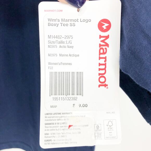 MARMOT Women's Boxy Logo Cotton Crop T-Shirt Large Blue Short Sleeve NWT - Picture 5 of 8